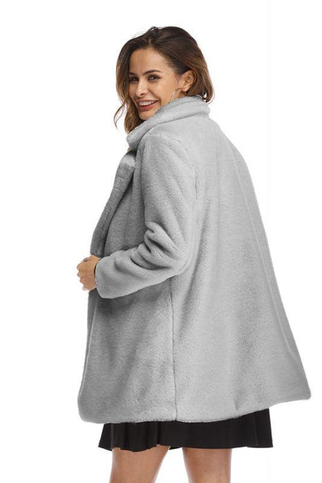 Winter Daily Regular Stand Long Faux Fur Coats - Gray / S - womens furs & leathers