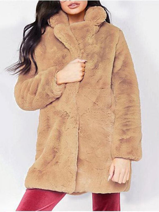 Winter Daily Regular Stand Long Faux Fur Coats - womens furs & leathers