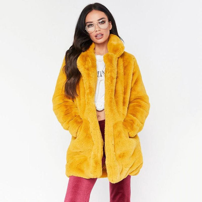 Winter Daily Regular Stand Long Faux Fur Coats - womens furs & leathers