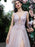 Women Evening Dress A-Line V-Neck Floor-Length Backless Applique Lace Social Pageant Dresses Split Gown