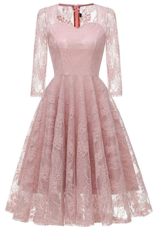 Women Evening Party Pink Purple Hollow Floral Lace Dress - lace dresses