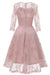 Women Evening Party Pink Purple Hollow Floral Lace Dress - lace dresses