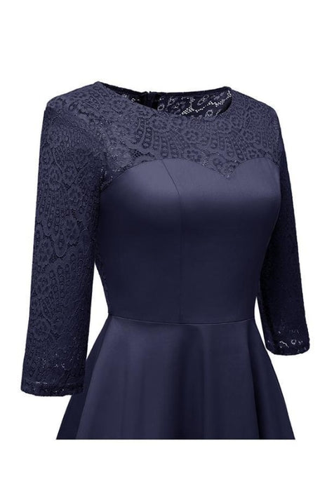 Women Fall Evening Party Work Satin Lace Dress - lace dresses