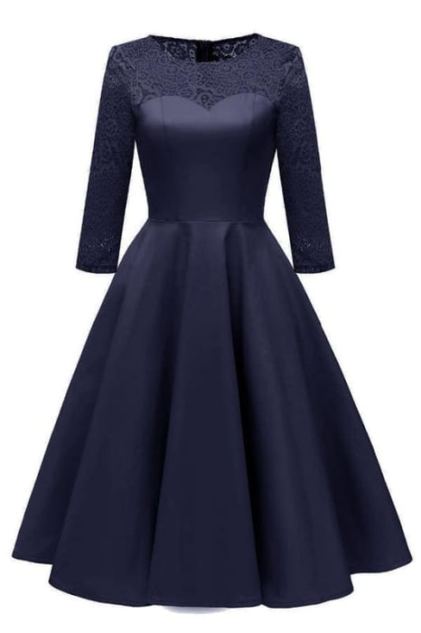 Women Fall Evening Party Work Satin Lace Dress - lace dresses