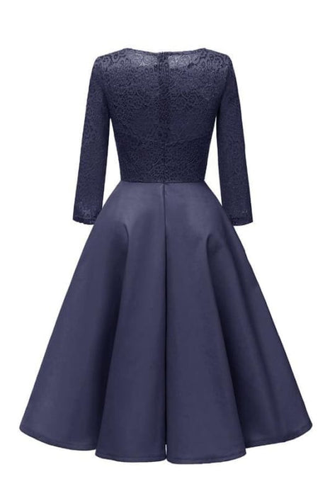 Women Fall Evening Party Work Satin Lace Dress - lace dresses