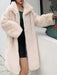 Women Faux Fur Coats Apricot Long Sleeves Turndown Collar Casual Long Winter Coat