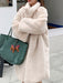 Women Faux Fur Coats Apricot Long Sleeves Turndown Collar Casual Long Winter Coat