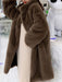 Women Faux Fur Coats Apricot Long Sleeves Turndown Collar Casual Long Winter Coat