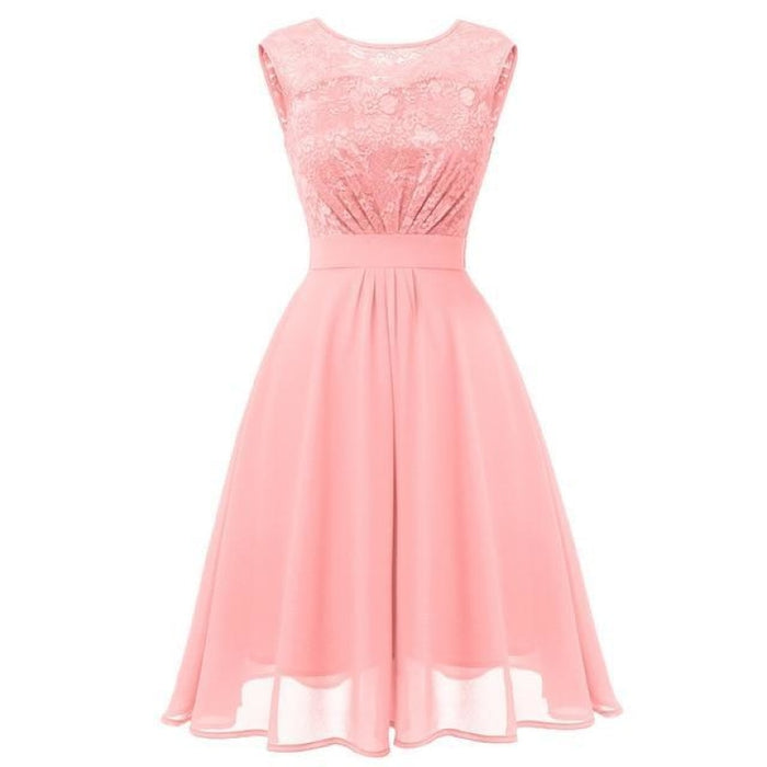 Women Hollow Out Lace Dress Elegant Casual Party Dresses - Pink / S - lace dresses