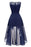 Women Sexy Asymmetrical Chiffon Lace Long Dresses - Navy Blue / S - lace dresses