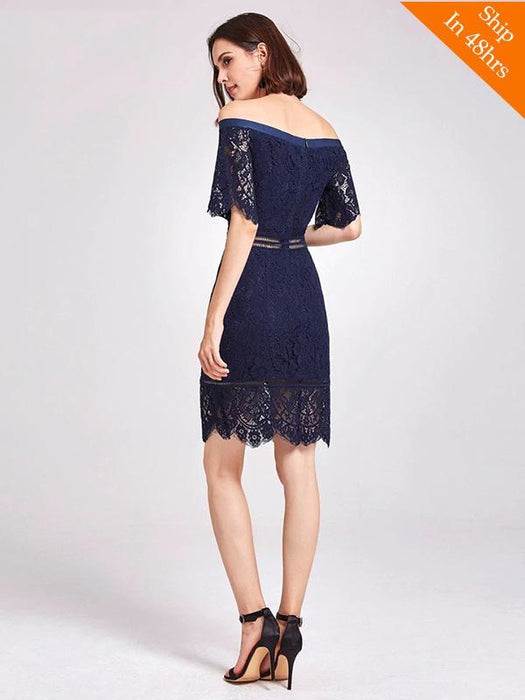 Womens Cheap Lace Short Sleeve Tea-Length Cocktail Dresses - evening dresses