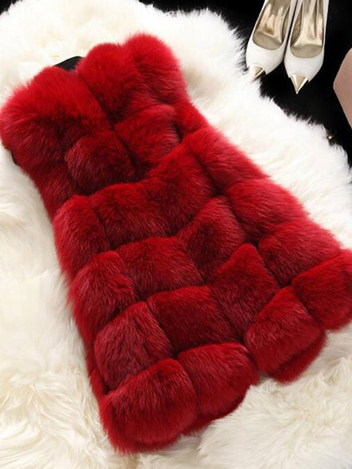 Women's Coats Pink Sleeveless Faux Fur Coat Layered Winter Coat