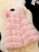 Women's Coats Pink Sleeveless Faux Fur Coat Layered Winter Coat