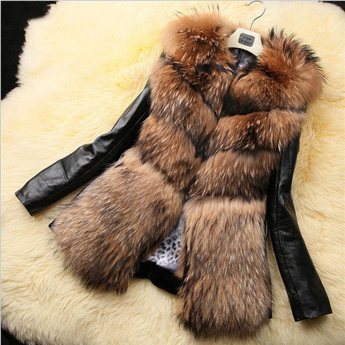 Womens Daily Basic Winter Faux Fur Coat - S / Yellow - womens furs & leathers