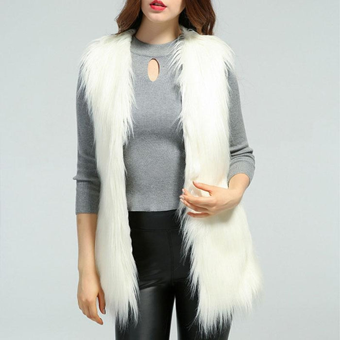Womens Daily Fall & Winter Faux Fur Vest Coat - S / White - womens furs & leathers