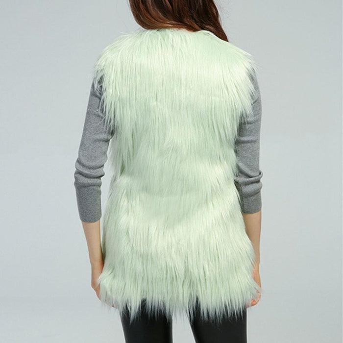 Womens Daily Fall & Winter Faux Fur Vest Coat - S / Light Green - womens furs & leathers