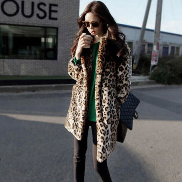 Womens Daily Fall & Winter Leopard Faux Fur Coat - S / Yellow - womens furs & leathers