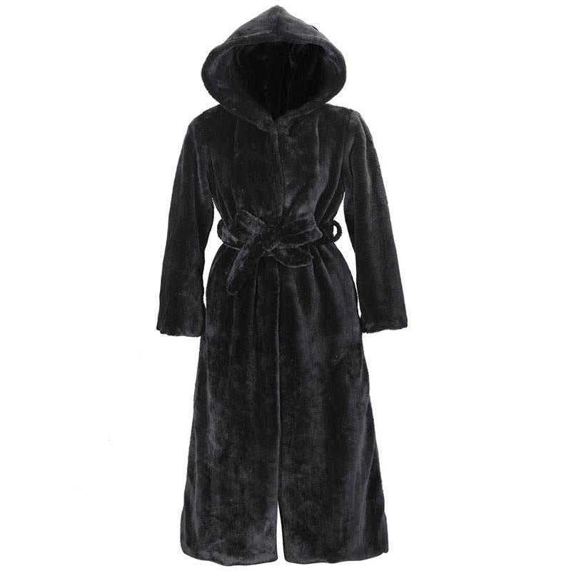 Womens Daily Street Hooded Long Faux Fur Coat - S / Black - womens furs & leathers