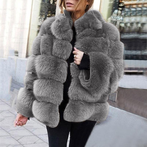 Womens Daily Street Winter Regular Faux Fur Coat - S / Grey - womens furs & leathers