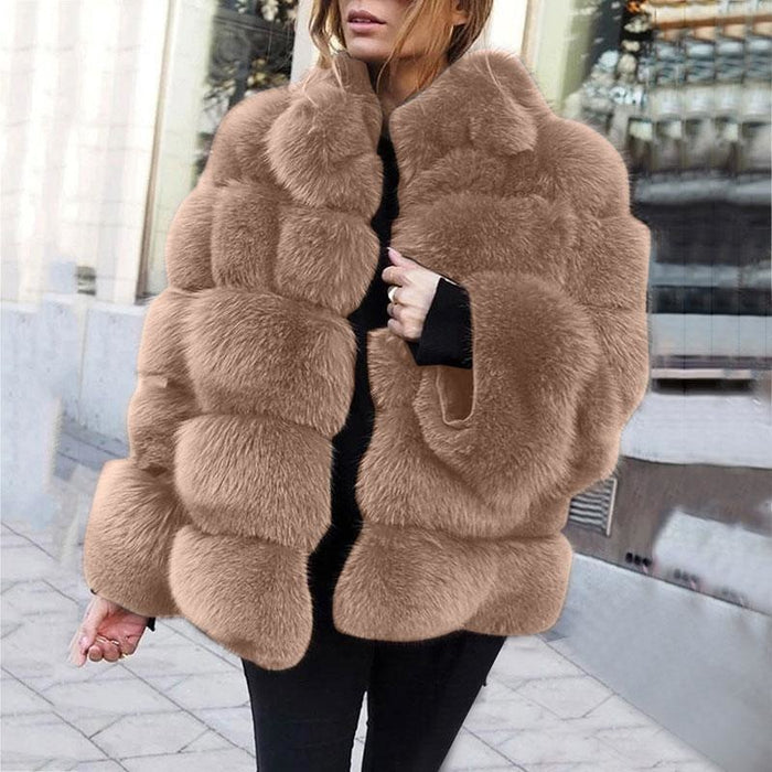 Womens Daily Street Winter Regular Faux Fur Coat - S / Taupe - womens furs & leathers