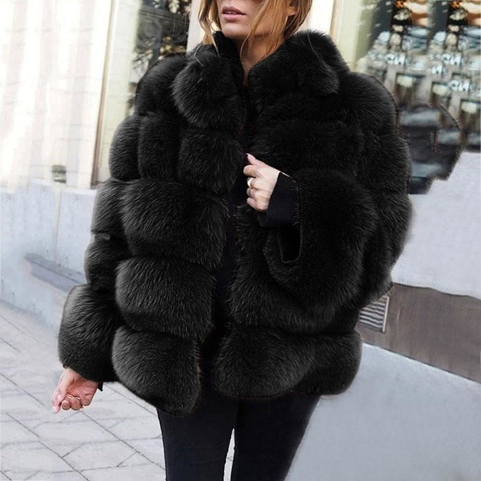 Womens Daily Street Winter Regular Faux Fur Coat - S / Black - womens furs & leathers