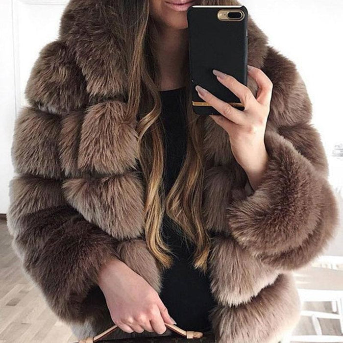 Womens Daily Winter Hooded Faux Fur Coat - S / Coffee - womens furs & leathers