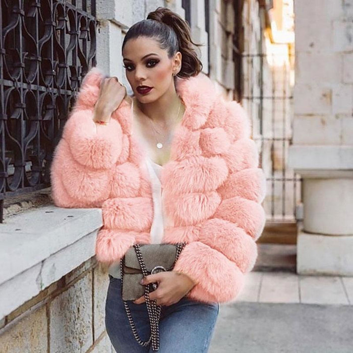 Womens Daily Winter Hooded Faux Fur Coat - S / Pink - womens furs & leathers