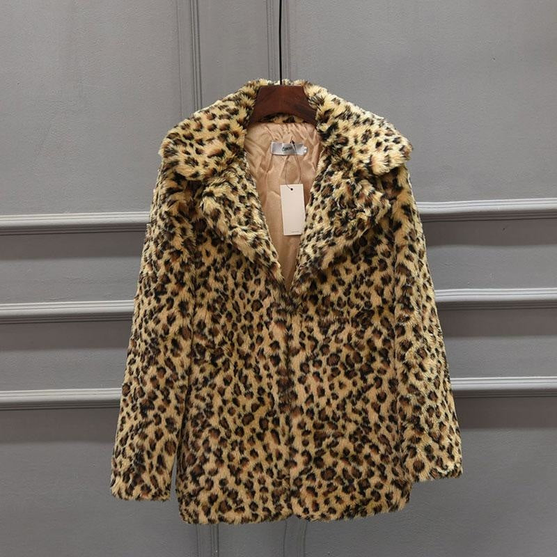 Womens Fall & Winter Leopard Daily Faux Fur Coat - S / Yellow - womens furs & leathers