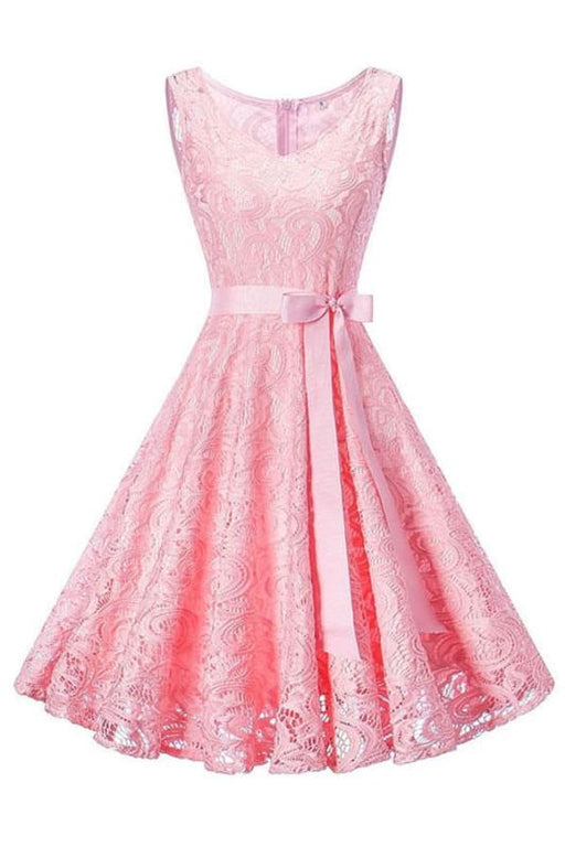 Womens Patchwork Lace-up Bowknot Dresses - lace dresses