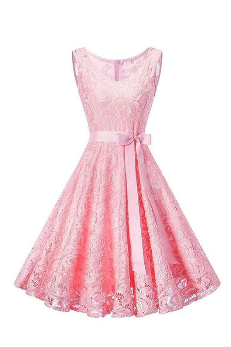 Womens Patchwork Lace-up Bowknot Dresses - Pink / S - lace dresses