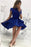 Wonderful Amazing Excellent Tiered Long Sleeves Royal Blue Satin Homecoming with Appliques Mini Prom Dress - Prom Dresses