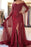 Wonderful Fascinating Fascinating Burgundy Off-the-shoulder 3/4 Sleeves Split Tulle Prom Dresses Long Formal Gown - Prom Dresses