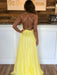 Yellow A Line Backless Sequins Chiffon Long Prom Dresses, Yellow Formal Dresses, Evening Dresses 2019