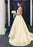 Yellow A Line V Neck Satin Long Prom Dresses, V Neck Backless Yellow Satin Wedding Dresses, Formal Dresses