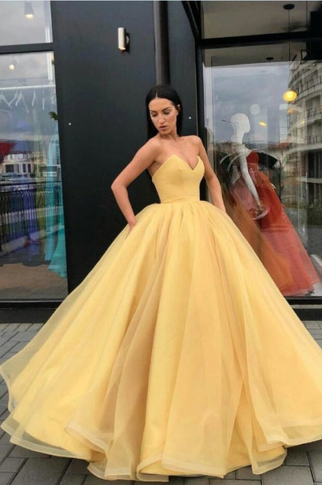 Yellow Ball Gown Sweetheart Prom Dress Princess Floor Length Tulle Quinceanera Dresses - Prom Dresses