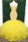 Yellow Deep V Neck Lace Appliques Mermaid Prom Dresses - Prom Dresses