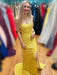 Yellow Sequins Mermaid Backless Long Prom Dresses with High Slit, Mermaid Yellow Sequins Formal Graduation Evening Dresses 