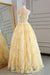 Yellow Sheer Neck Tulle Lace Appliqued Floor-length Prom Dresses - Prom Dresses