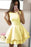 Yellow Two Tiers Sleeveless Satin Mini Party Dress A Line Short Prom Gowns - Prom Dresses