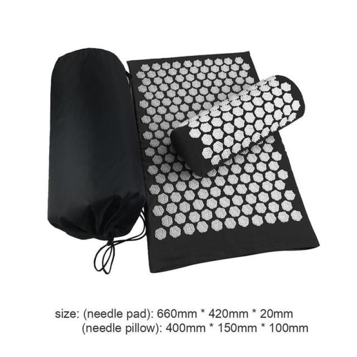 Yoga Mats Relieve Back Pain Spike Mat Head Neck Foot Anti-stress Needle Massager - Black with Bag