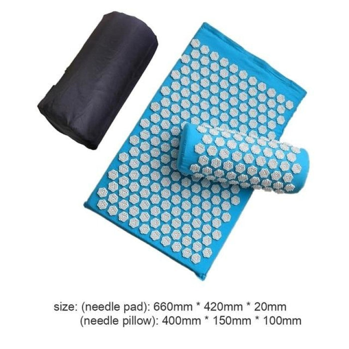 Yoga Mats Relieve Back Pain Spike Mat Head Neck Foot Anti-stress Needle Massager - Blue with Bag0